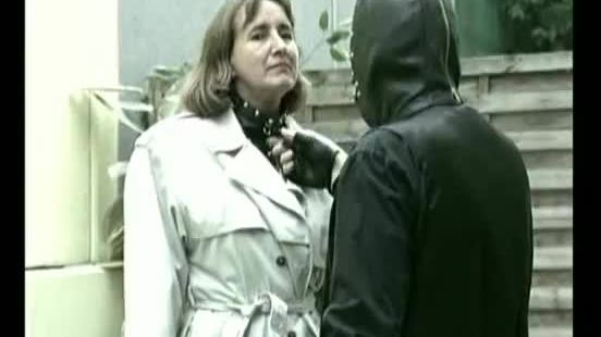 Older german lady slave is fingering herself while her master in latex suit is watching